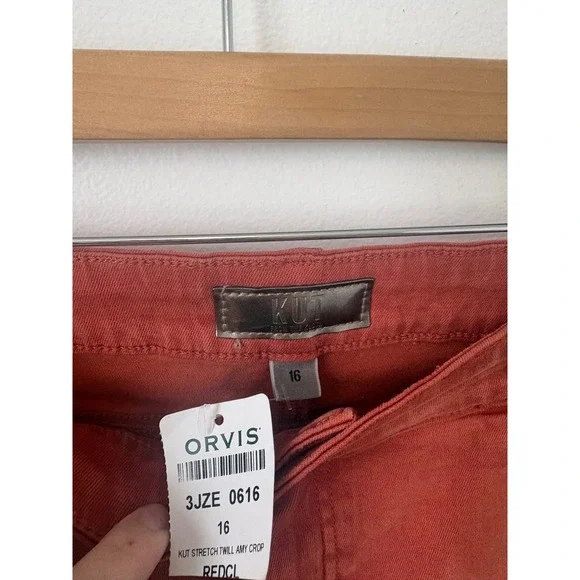 KUT From the Kloth Amy Crop Straight Leg Roll-Up Jeans – Burnt Orange – Size 16 - Picture 4 of 7